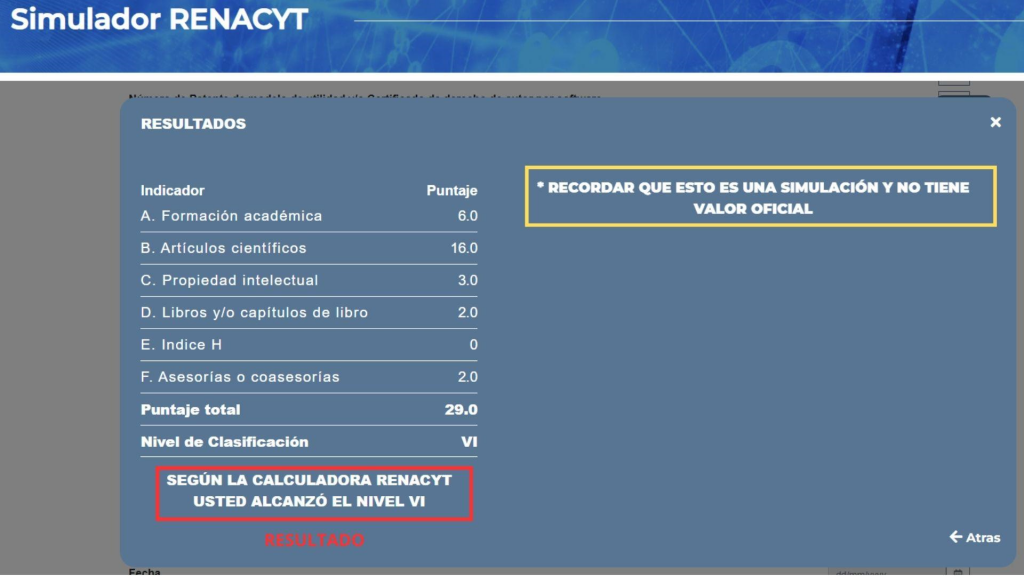 Simulador De Calificación Renacyt - Plataforma De Servicio Renacyt